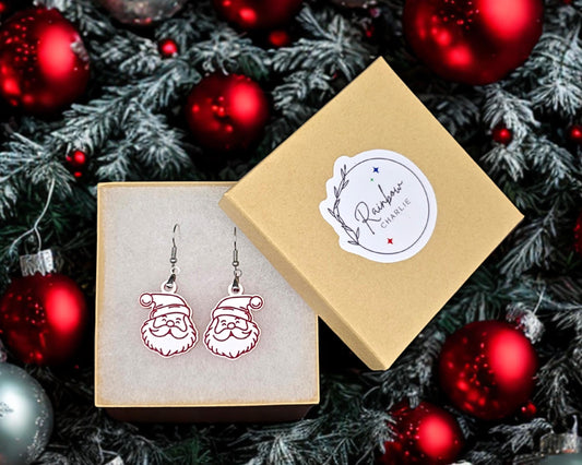 Santa Dangle Earrings: Handmade, Lightweight, Hypoallergenic, Acrylic Christmas Jewelry