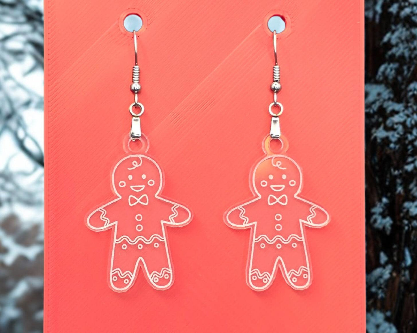 Gingerbread Man Earrings: Handmade, Lightweight, Hypoallergenic, Walnut or Acrylic Christmas Jewelry